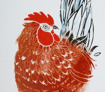 Sue Ribbans: Rooster Linocut