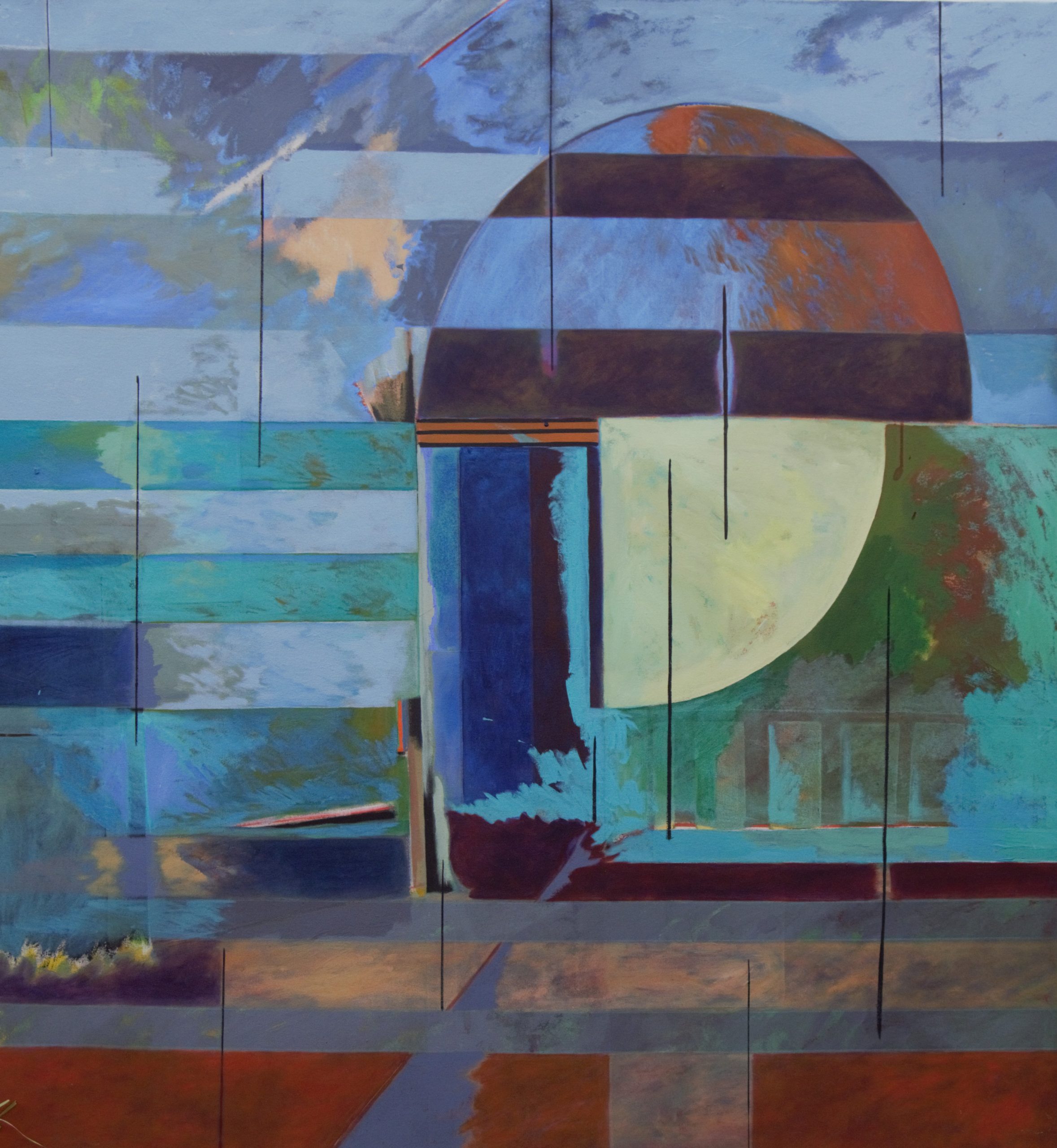 Peter Rhodes, Trajectory, 2010, 149cm x 163 cm, Acrylic on canvas at Pie Factory Margate