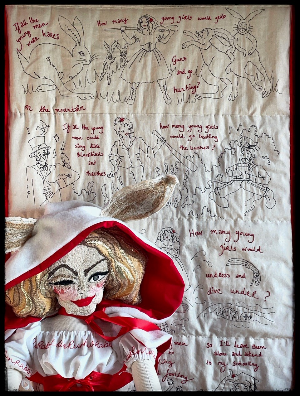 Annie Taylor, Hares on the Mountain, Textile sculpture, 2025