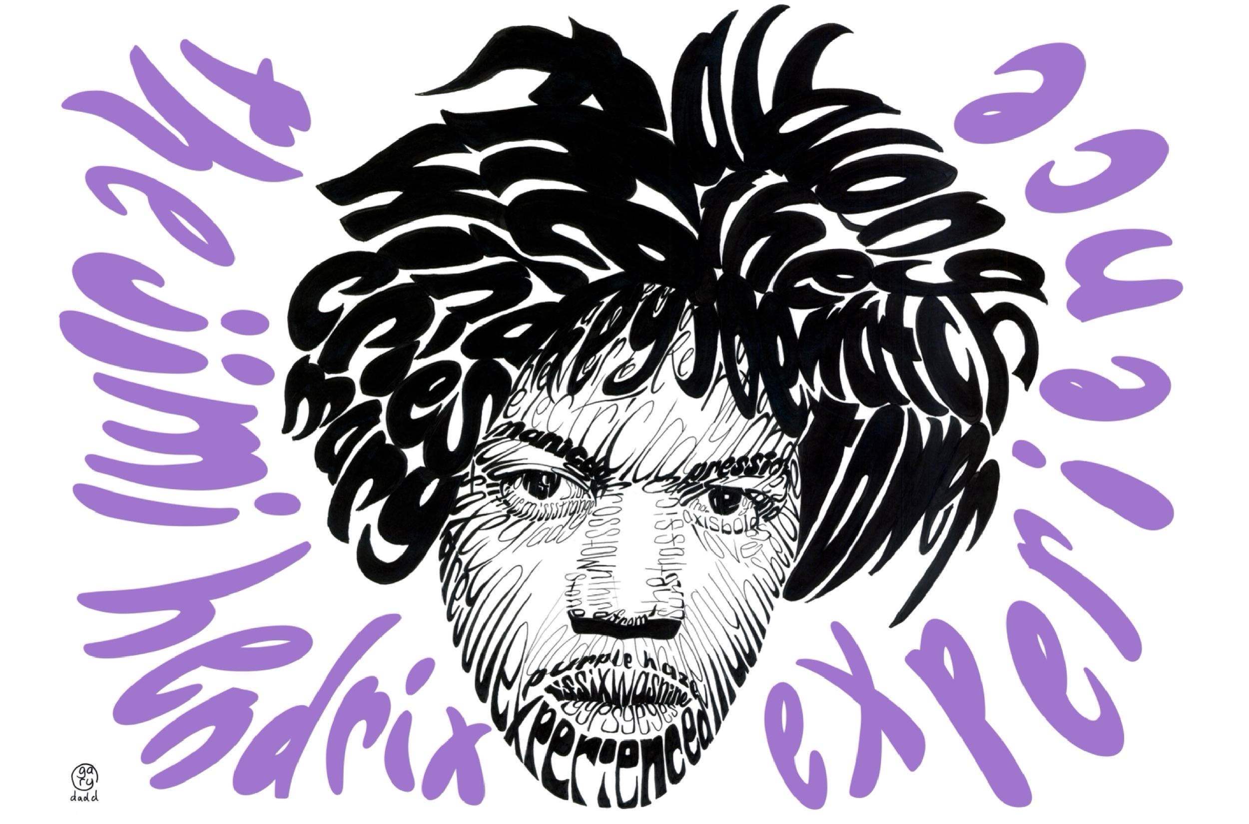 Jimi Hendrix Handwritten, Gary Dadd, 2024, Pen and Ink