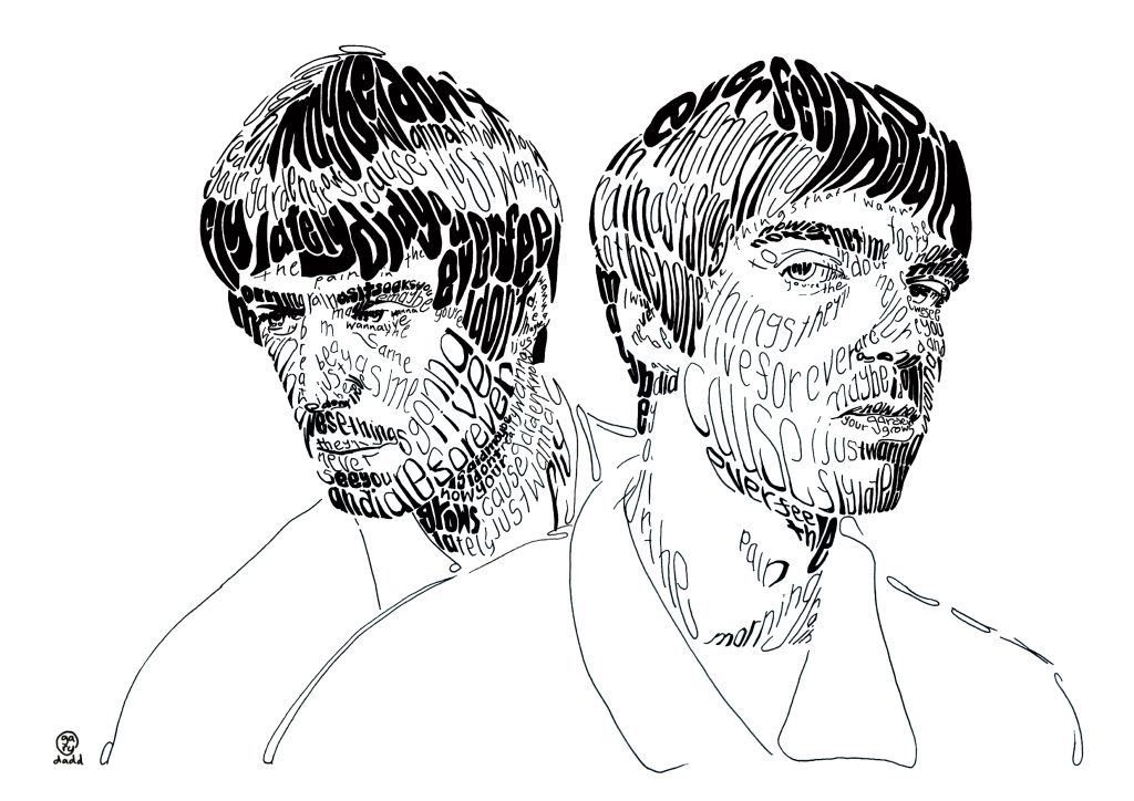 Oasis Handwritten, 2022, Pen and InkThe Gallagher brothers created by writing the lyrics to Live Forever
